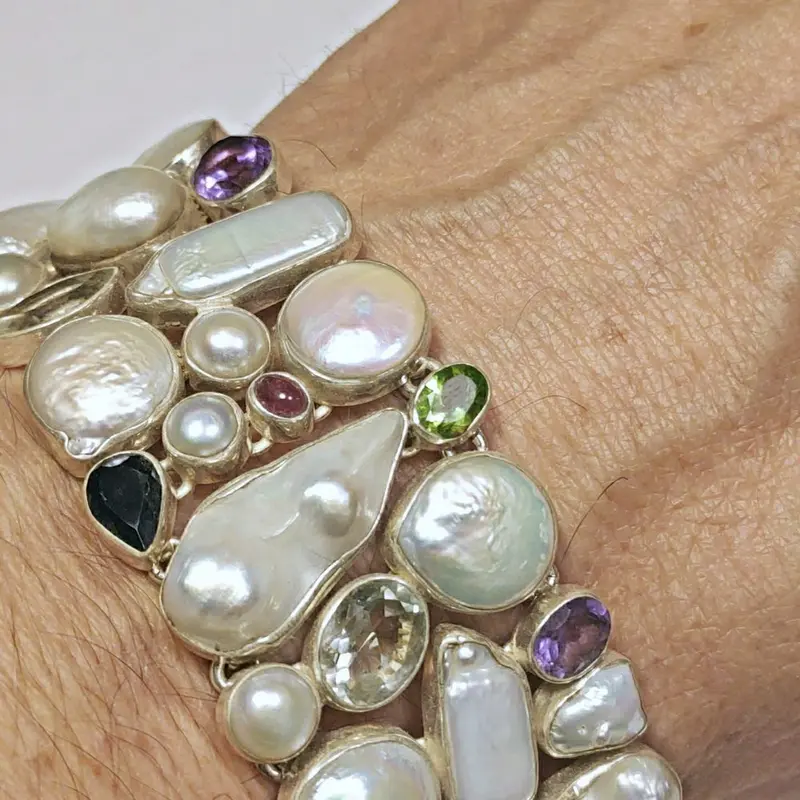 Bracciale in argento con perle e pietre - ITANAGAR