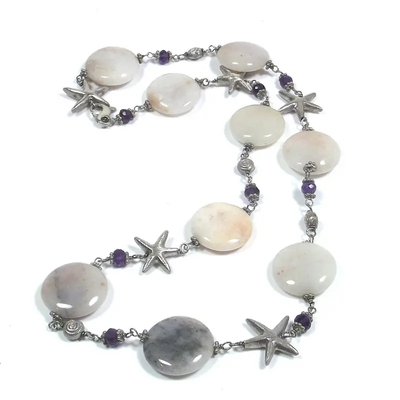 Collana con AGATA ROSA e stelle marine in argento 925