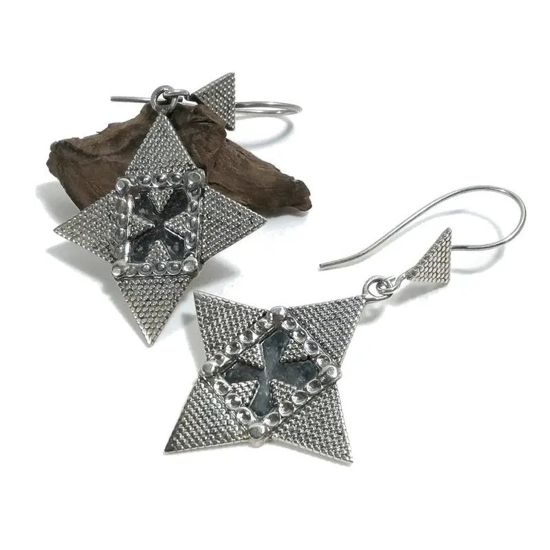 ORECCHINI etnici in argento 925 triangolo - rombo